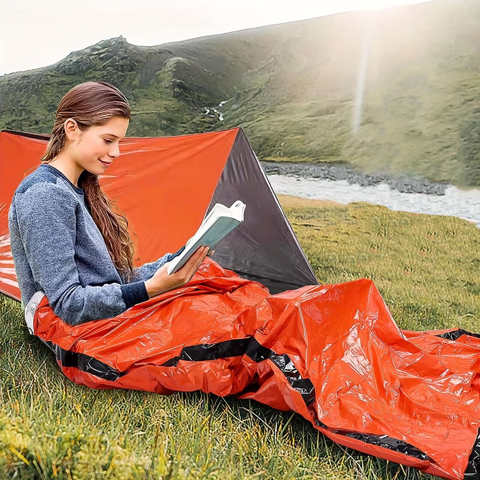 Portable Lightweight Emergency Sleeping Bag, Blanket, Tent - Thermal Bivy Sack For Camping, Hiking, And Outdoor Activities - Windproof And Waterproof Blanket For Survival