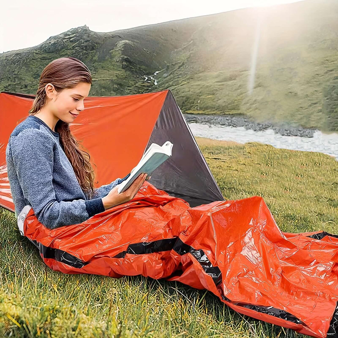 Portable Lightweight Emergency Sleeping Bag, Blanket, Tent - Thermal Bivy Sack For Camping, Hiking, And Outdoor Activities - Windproof And Waterproof Blanket For Survival